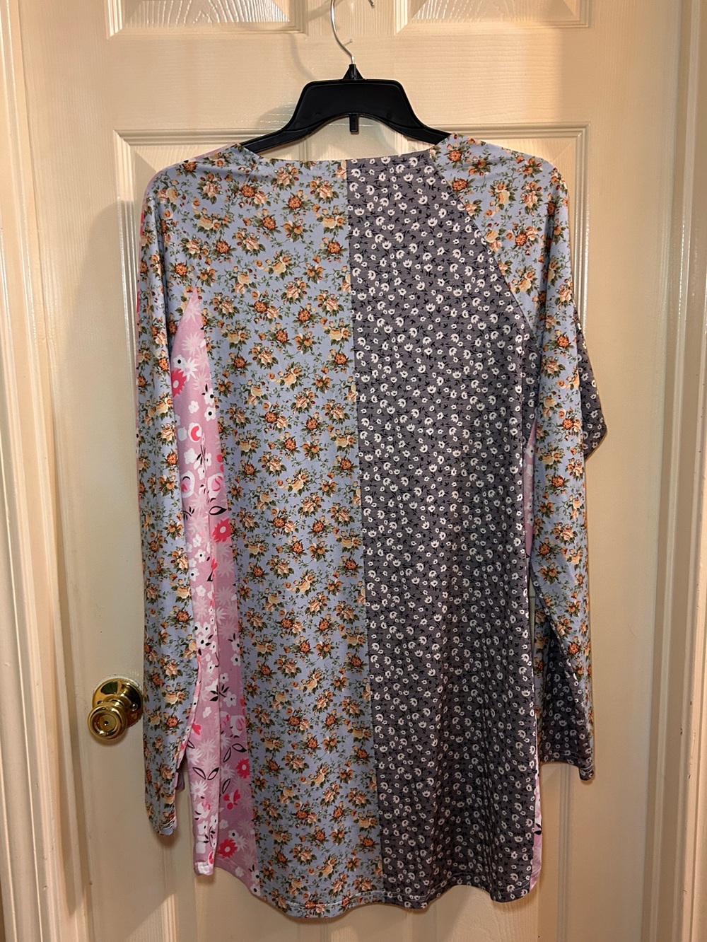 Patchwork Floral Long Sleeve Tunic - Pink, Blue, Gray - Picture 6 of 7